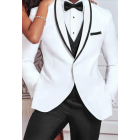 Xavier 1-Button White Shawl Black Trim Lapel Coat and Contrasting Black Pants
